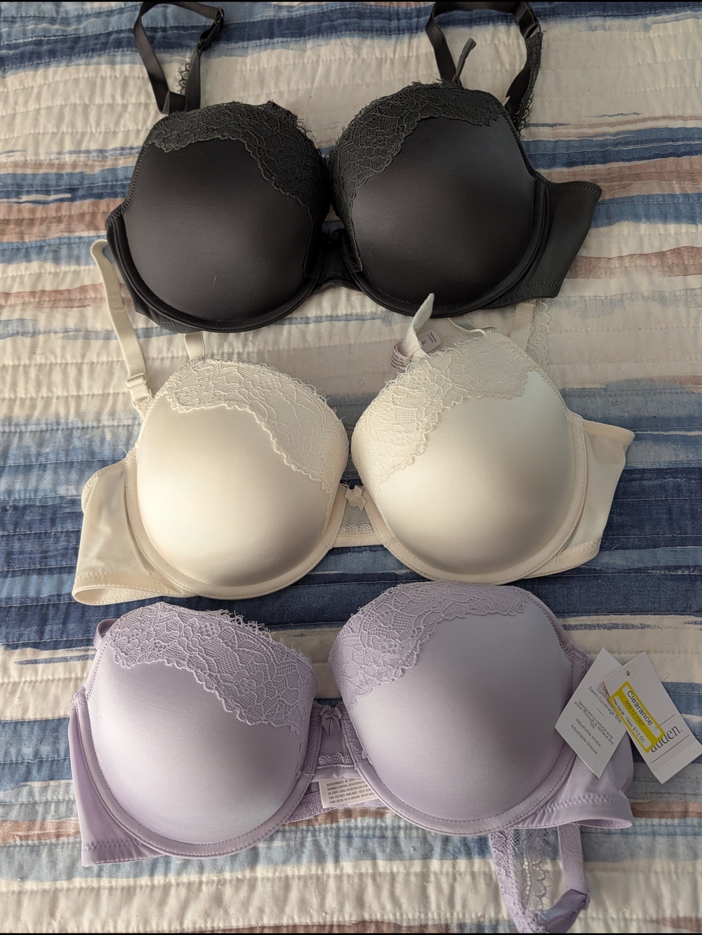 Auden Lace-Trim T-Shirt Bra - Black, Ivory, Lavender